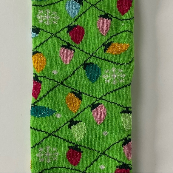 Christmas Tree Lights Socks Crew NWT Green OSFM Colorful New Adult Bulbs - Picture 2 of 13